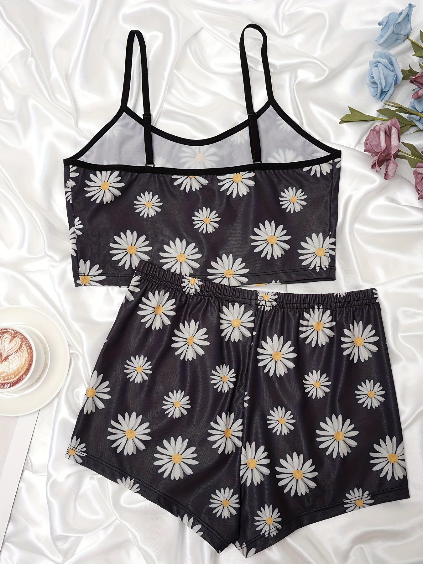 Floral Print Pajama Set Cami Top & Shorts Women's Sleepwear