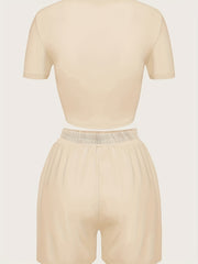 Casual Two Piece Set Crew Neck Tee & Shorts Outfit