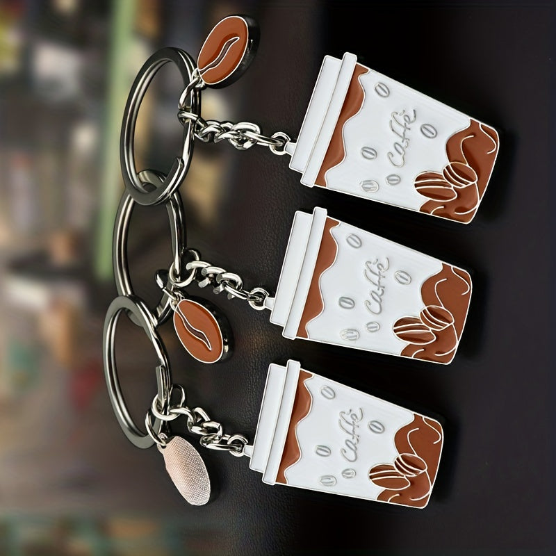 Fashionable Coffee Cup & Bean Alloy Key Chain