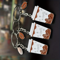 Fashionable Coffee Cup & Bean Alloy Key Chain