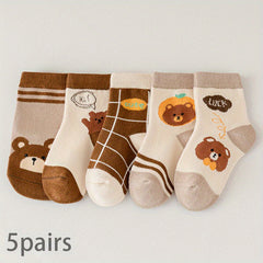 5pairs Kids Cartoon Bear Pattern Socks Soft Comfy Socks for Autumn Winter
