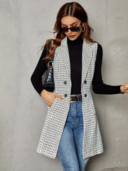 Plaid Double Breasted Lapel Vest Sleeveless Slim Vest