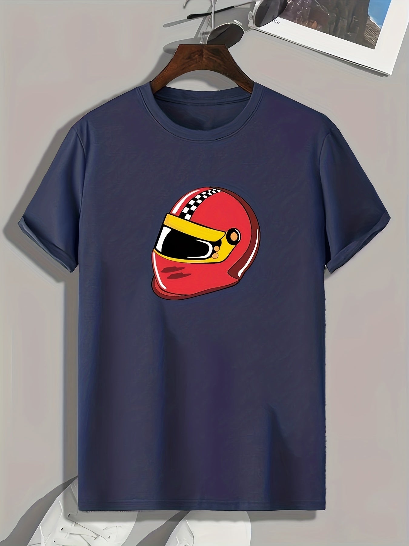 Helmet Print Men's Sports T-Shirt Graphic Tee Outdoor Fitness Clothing