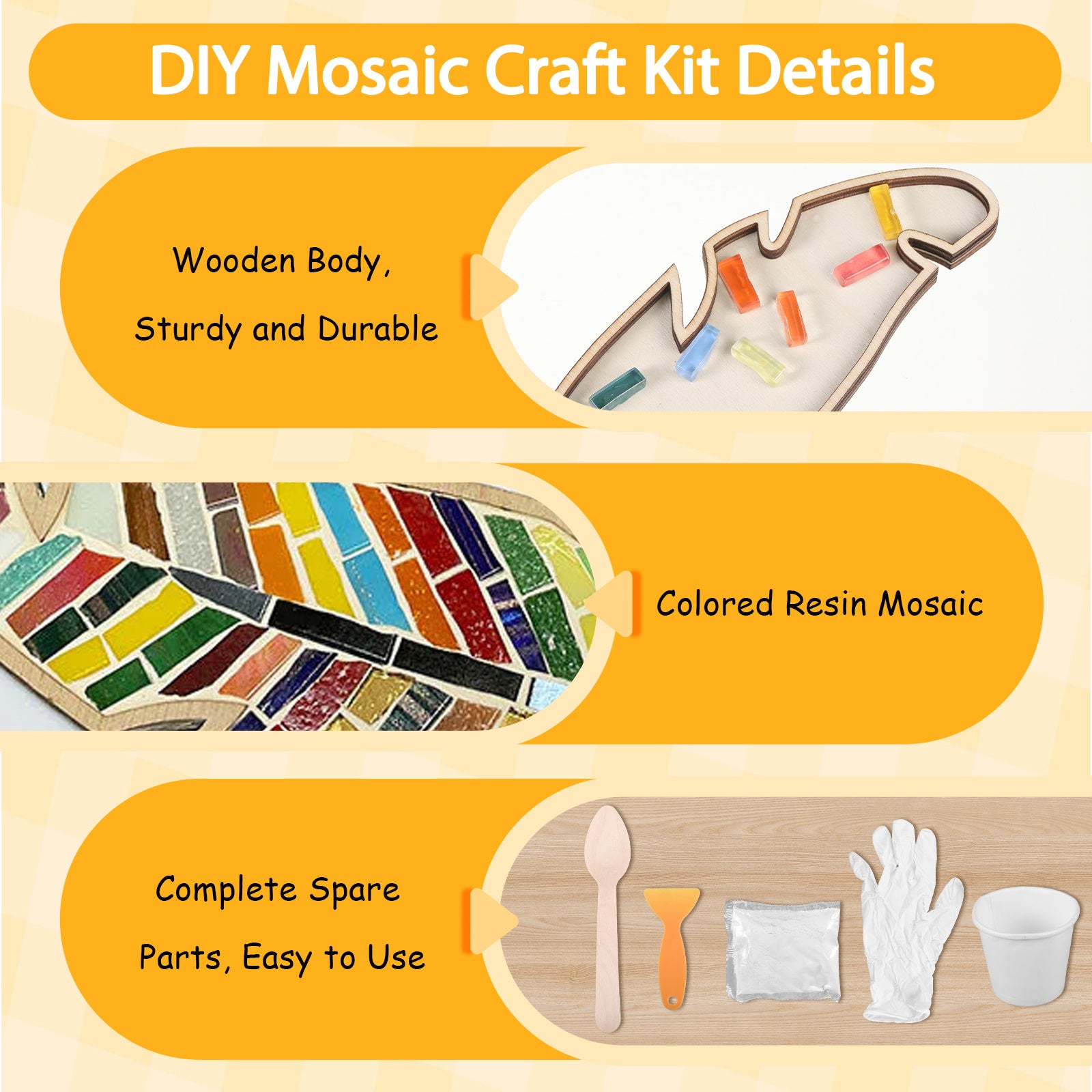Vibrant Feather DIY Mosaic Craft Kit Wooden Decorative Piece Colorful Tile Inlay