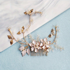 Flower Charm Hair Comb Rhinestone & Faux Pearl Hair Pin Bridal Wedding Headwear