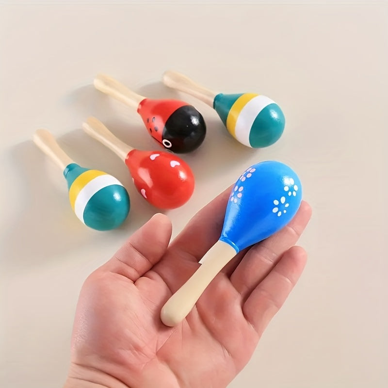 5pcs Cartoon Print Maracas & Sand Hammer Musical Instrument Rattle Shaker Toy
