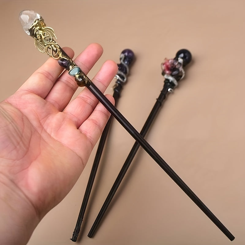 Natural Crystal Wand Cosplay Halloween Scepter Witch Cane Gift