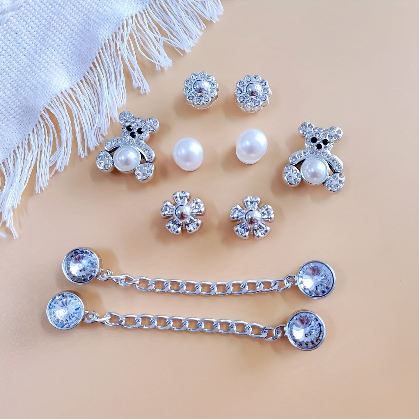 12pcs Rhinestone Bear & Metal Chain Shoe Charms for Clogs Garden Shoes DIY