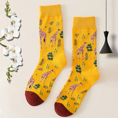 Colorblock Giraffe & Leaf Print Socks for Women