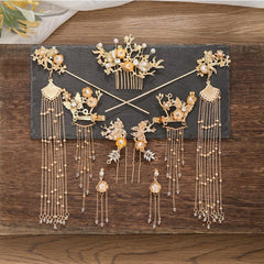 Crystal Pearl Flower Butterfly Hair Clip Headband Earring Set