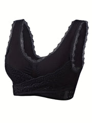 Lace Wireless Sports Bra Criss Cross Side Buckle Tank Bra
