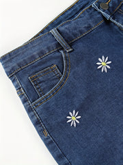 Women's Plus Daisy Embroidered Denim Shorts