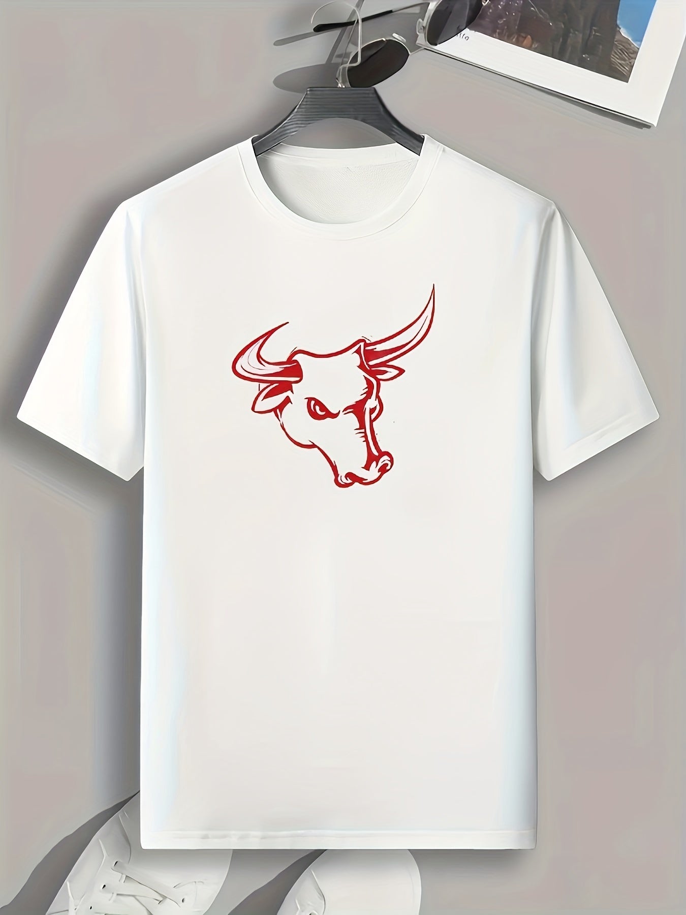 Men's Stretchy Bullhead Print T-shirt for Outdoor Summer