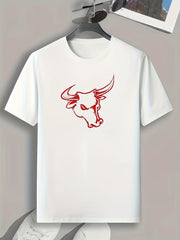 Men's Stretchy Bullhead Print T-shirt for Outdoor Summer