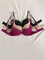3pcs Solid T Shirt Bras Comfy & Breathable Push Up Bra