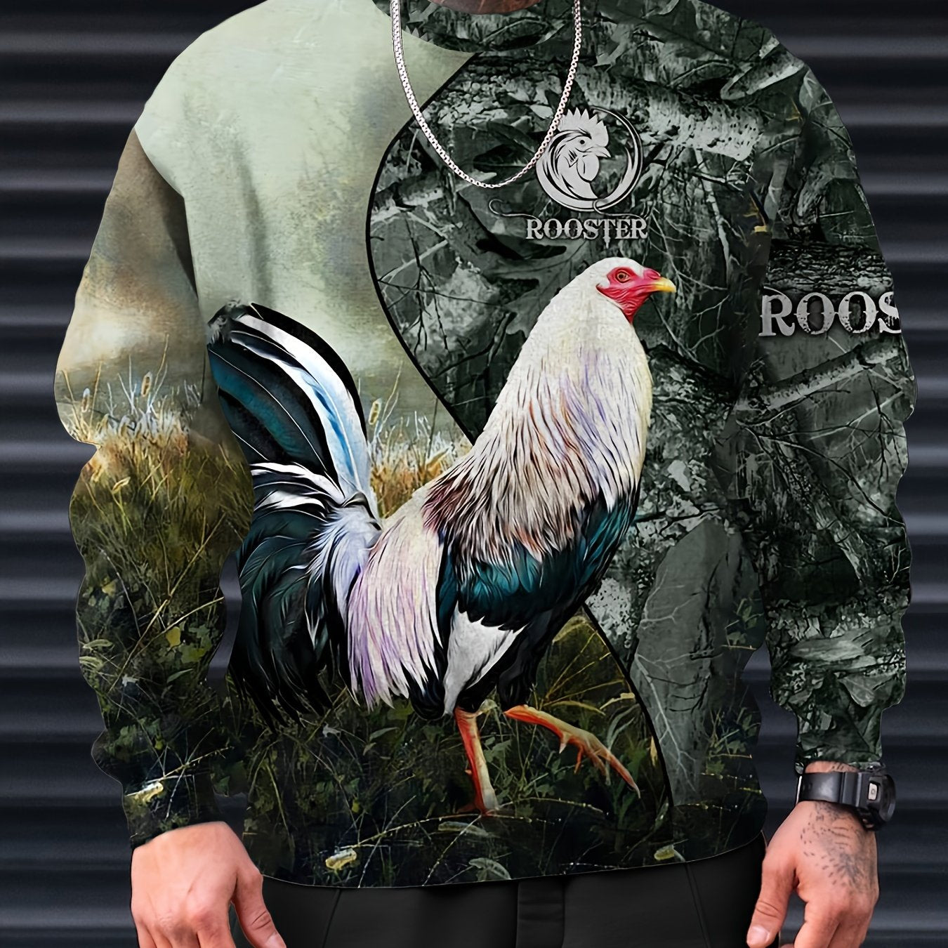 Rooster Print Men's Graphic Sweatshirt Loose Pullover For Autumn Winter