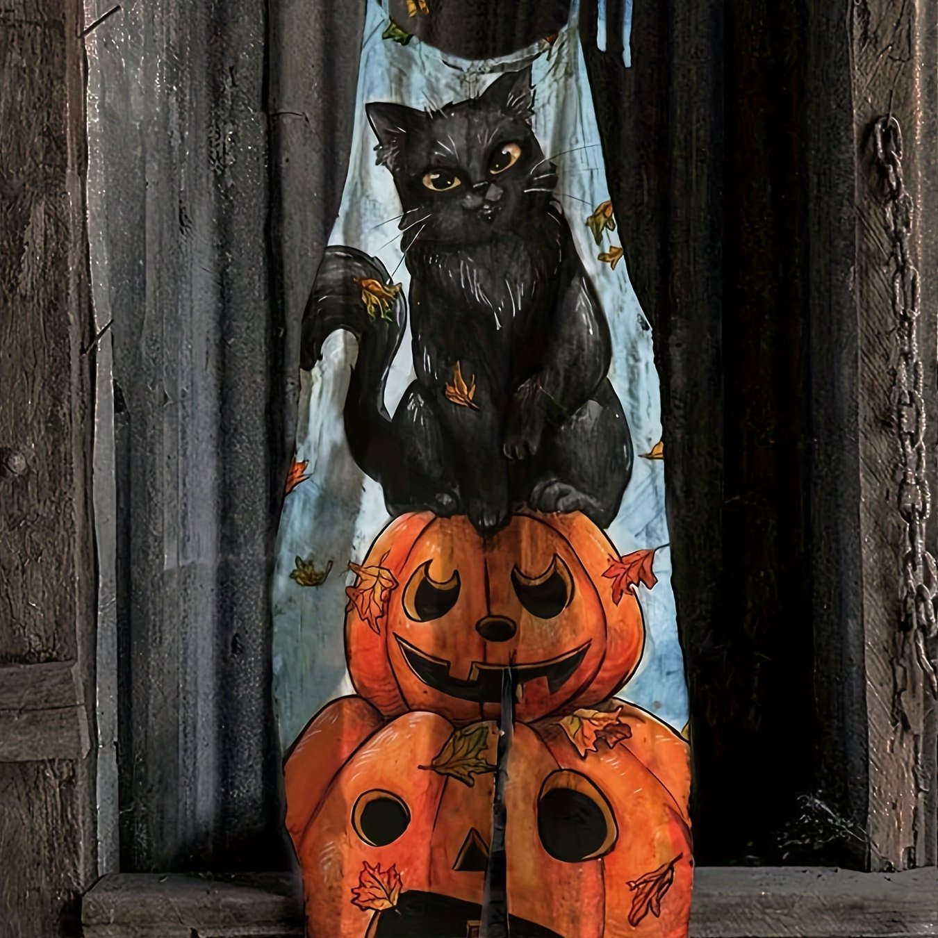 Halloween Jumpsuit Women's Plus Pumpkin & Cat Print Tie Shoulder Cami