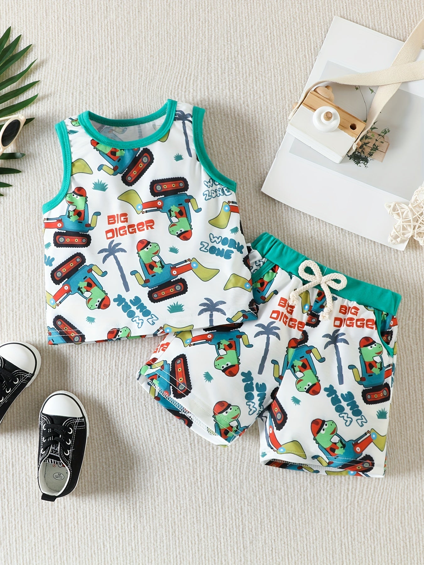 Boys Dino Digger Tank Top & Shorts Set