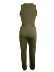 Casual Tank Top & Drawstring Pants Set Women's Clothing
