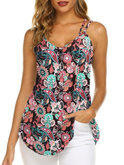 Floral Print V Neck Cami Top Sleeveless Loose Fit Women's Clothing