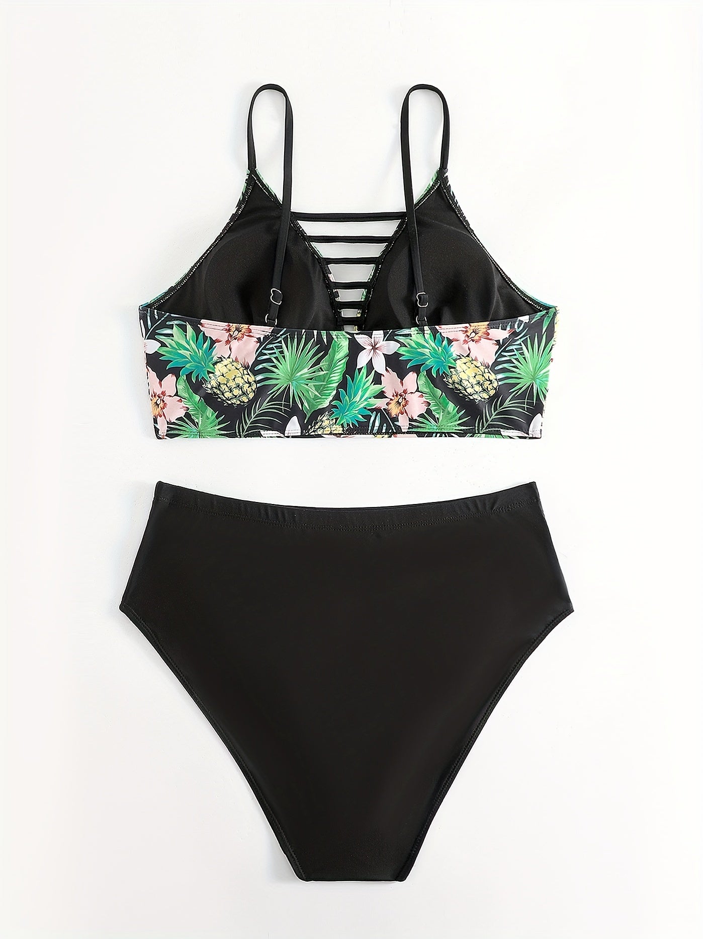 Tropical Print Cut Out V Neck Cami Top & Underwear Swimsuit Set