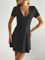 Solid V Neck Short Sleeve Dress for Women