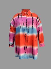 Tie Dye Long Sleeve Button Up Casual Blouse