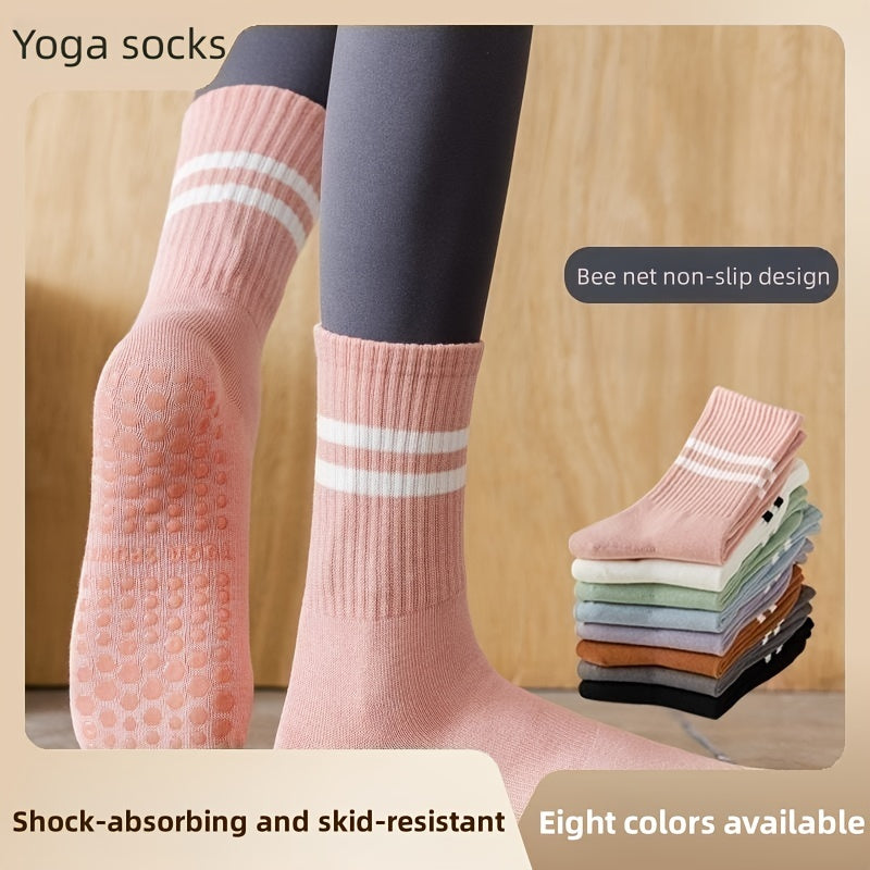 Non-Slip Silicone Bottom Yoga Socks Striped Crew Socks