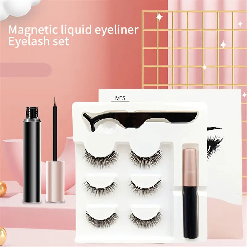 3 Pairs Magnetic Eyelashes 3D Mink Makeup Lashes Set Natural False Cils