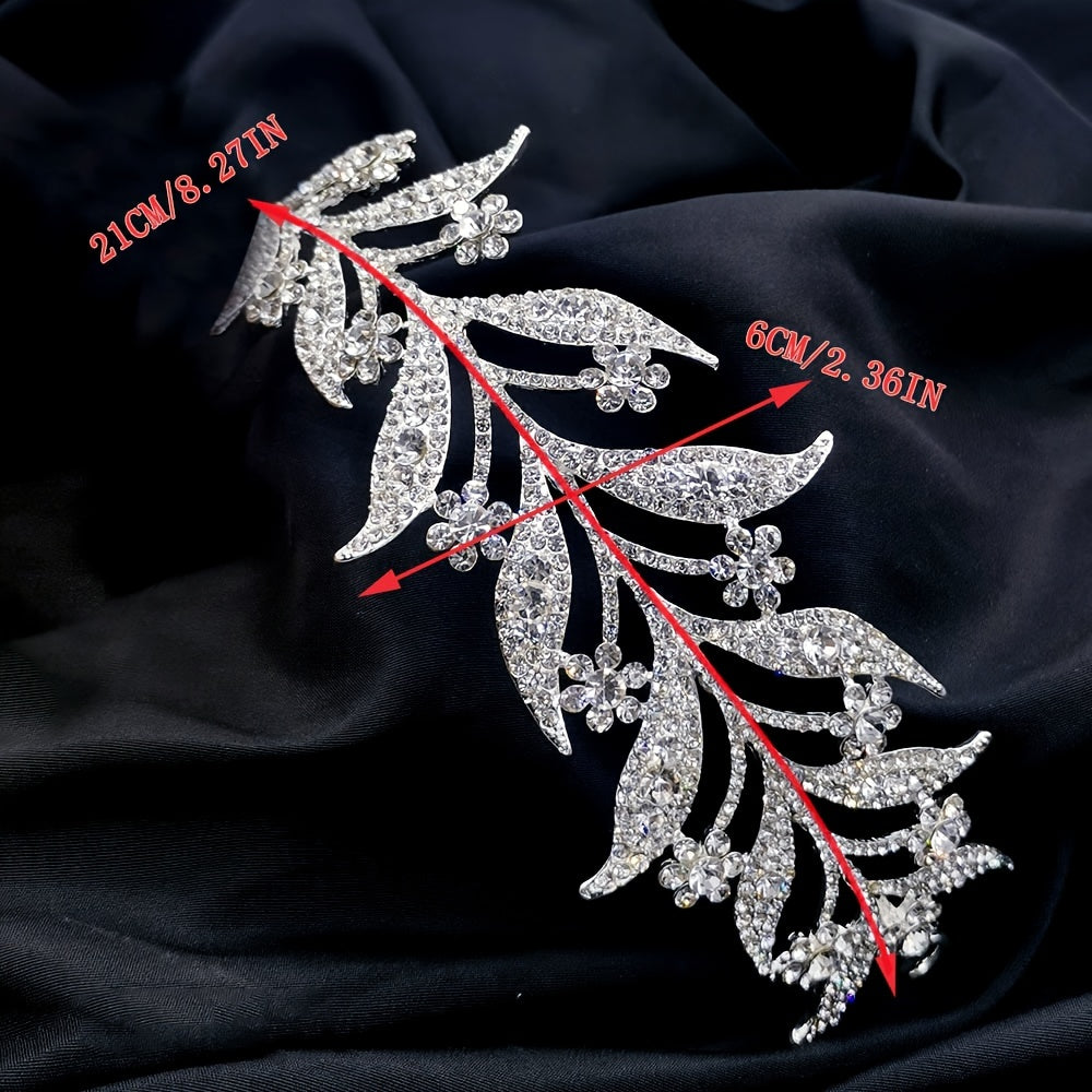Crystal Leaf Alloy Crown Tiara Headdress Bridal Hair Jewelry