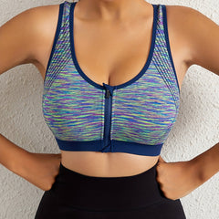 Women's Zipper Front Sports Bra Fitness Running Yoga Bra