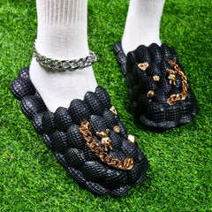 Women's Bubble Slippers With Golden Chain Soft Comfortable Outdoor Slippers
