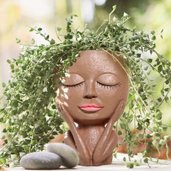 Closed Eyes Quiet Girl Face Succulent Pot with Drainage Hole