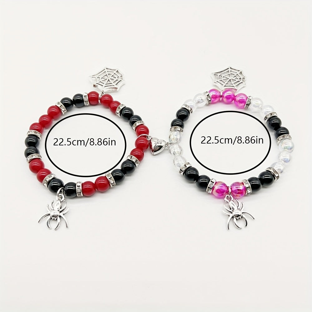 Halloween Magnetic Spider Web Pendant Bracelets Set