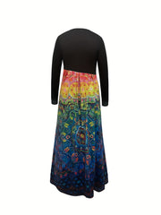 Colorblock Floral Print Maxi Dress