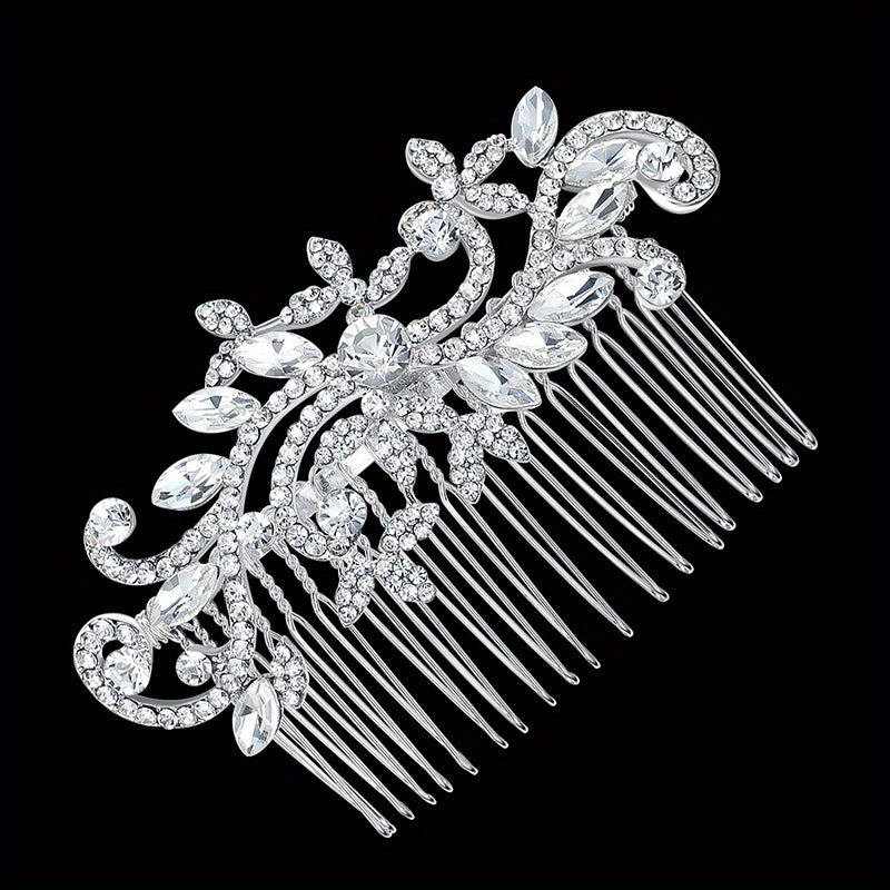 Silvery Rhinestone Hair Comb Crystal Insert Comb Bridal Head Jewelry Decoration