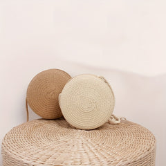 Kids Woven Round Crossbody Bag Straw Coin Purse Travel Shoulder Bag