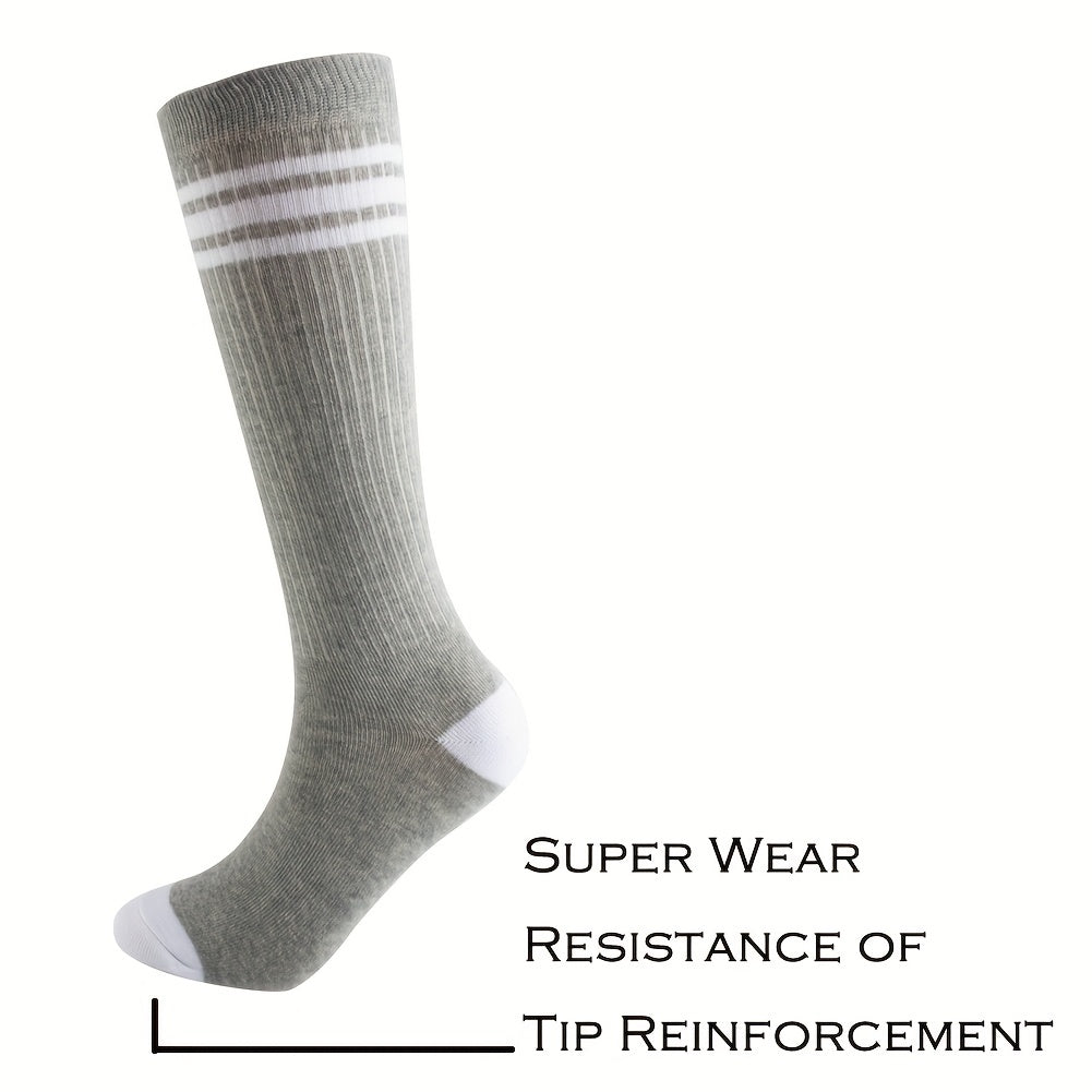 3 Pairs Kids Cotton Knee High Tube Socks Triple Stripes Athletic Socks Boys