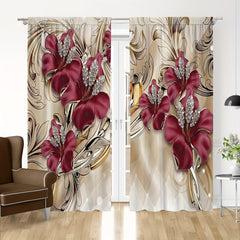 2pcs Flared Flower Printed Rod Pocket Curtains for Home Decor