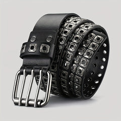 Men's Square Rivet Belt Hip Hop Rock Punk Y2K Style Double Row Pin Buckle Jeans