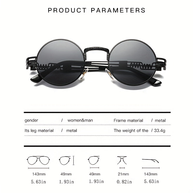 Vintage Metal Steam Punk Sunglasses Round Frame Mens Gothic Oval Retro