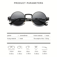 Vintage Metal Steam Punk Sunglasses Round Frame Mens Gothic Oval Retro