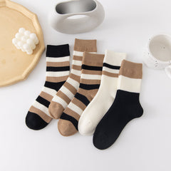 5 Pairs Striped Crew Socks Comfy & Breathable All match Socks