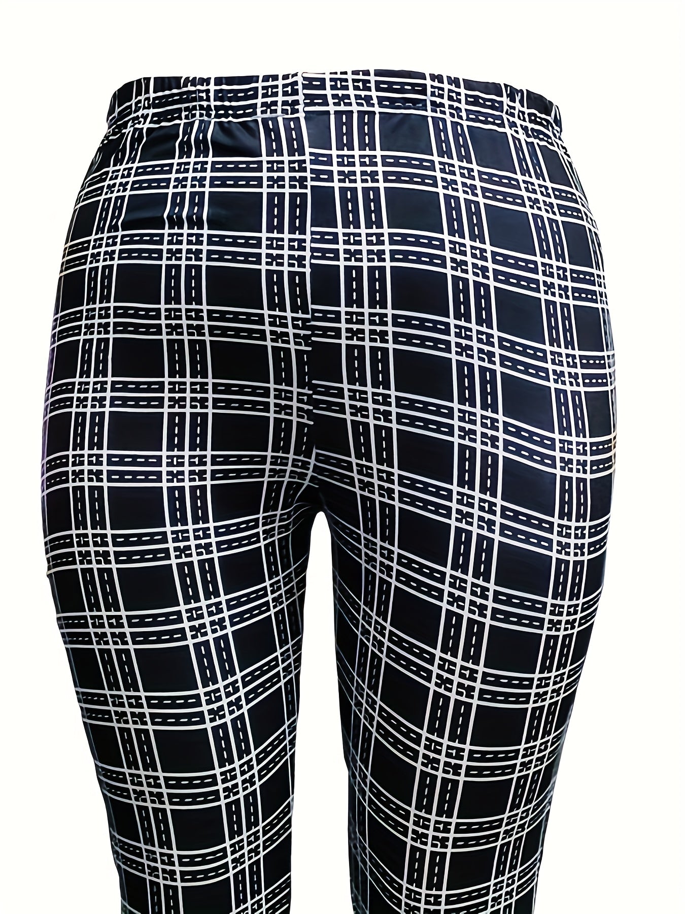 Grid Print High Rise Stretch Leggings
