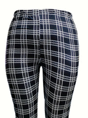 Grid Print High Rise Stretch Leggings