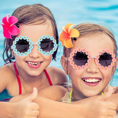 2pcs Bowknot Hair Rope & Flower Round Sunglasses for Sun Protection