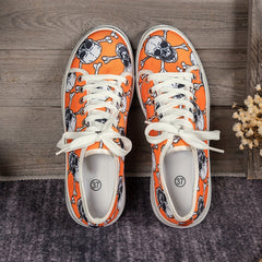 Women's Skull Print Canvas Shoes Casual Lace Up Outdoor Sneakers Lightweight