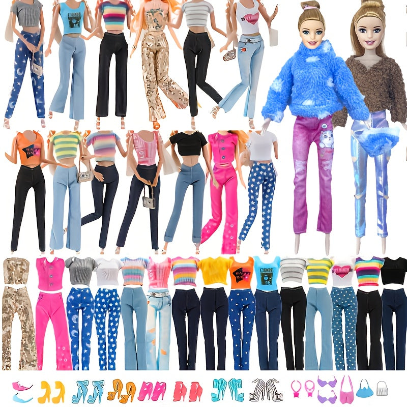 12pcs Doll Clothing Set for 11.5 In Dolls - Tops, Pants, Accessories - Fun
