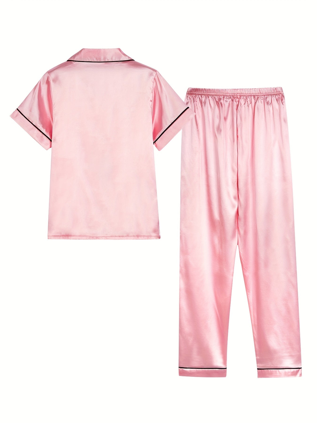Kid's 2pcs Pajamas Short Sleeve Top & Pants Set Solid Loungewear