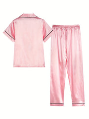 Kid's 2pcs Pajamas Short Sleeve Top & Pants Set Solid Loungewear
